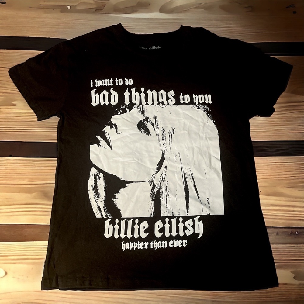 Billie Eilish Happier Than Ever Black Graphic Band T-shirt Sz Medium Music Tour